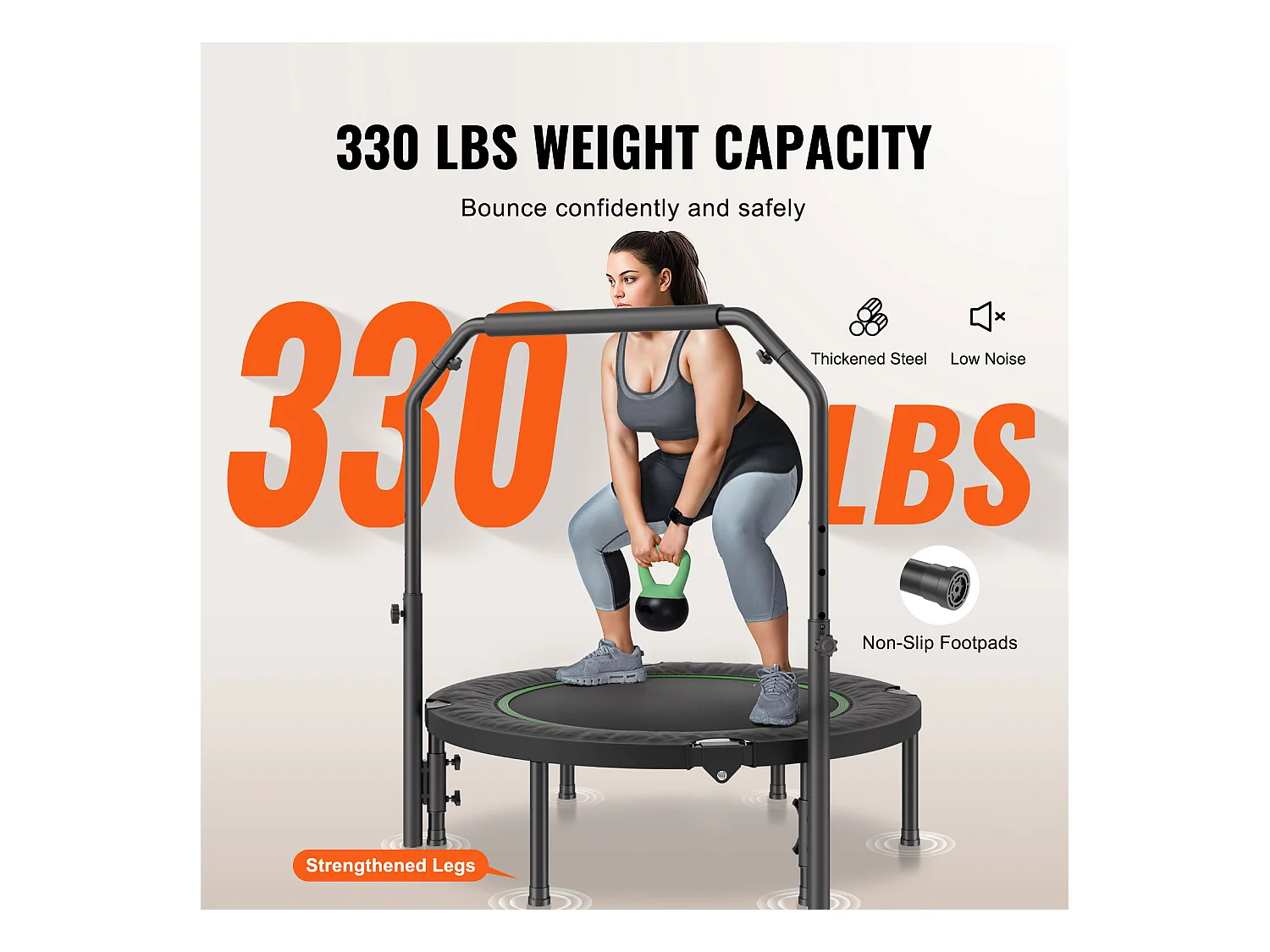 Trampoline de Fitness SucceBuy, 1027 mm, Charge de 150 kg, Poignée en Mousse RÉglable à 4 Niveaux