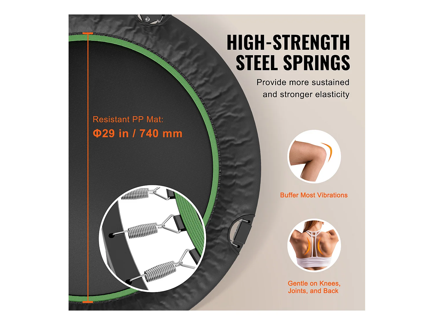 Trampoline de Fitness SucceBuy, 1027 mm, Charge de 150 kg, Poignée en Mousse RÉglable à 4 Niveaux