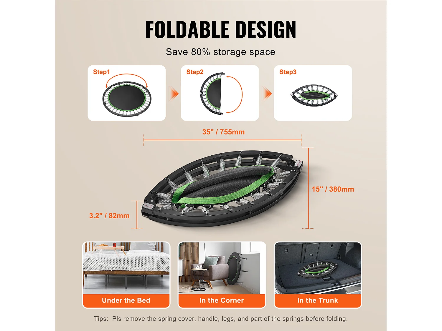 Trampoline de Fitness SucceBuy, 1027 mm, Charge de 150 kg, Poignée en Mousse RÉglable à 4 Niveaux