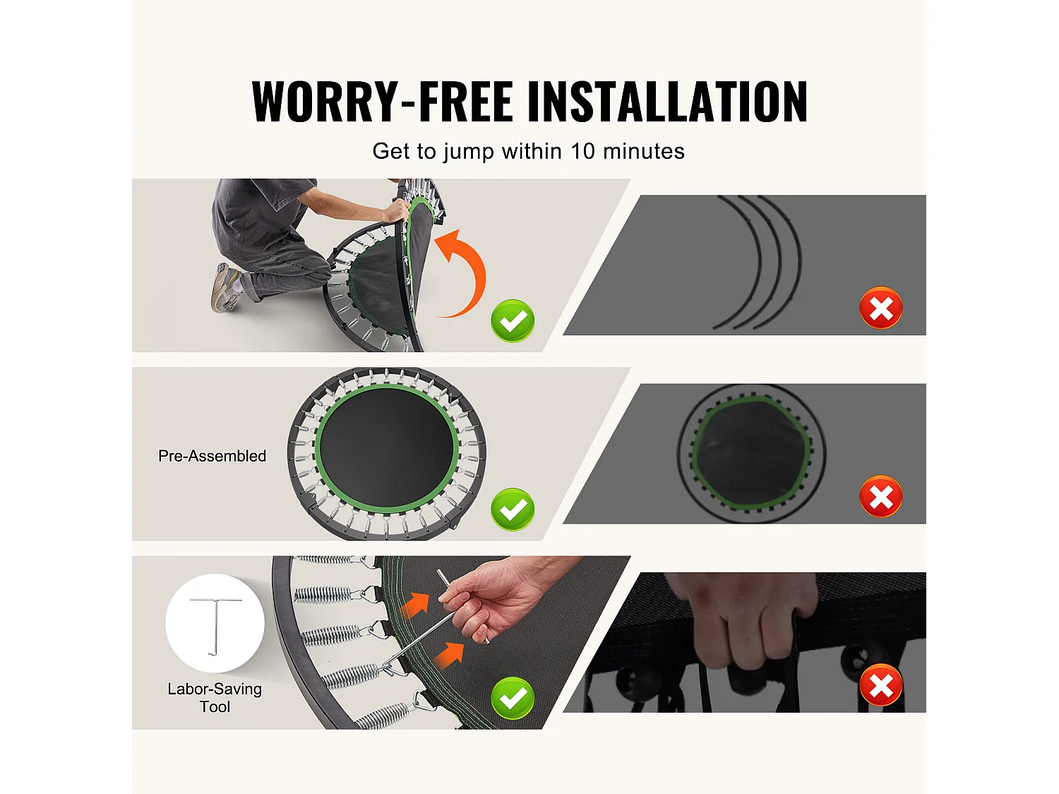 Trampoline de Fitness SucceBuy, 1027 mm, Charge de 150 kg, Poignée en Mousse RÉglable à 4 Niveaux