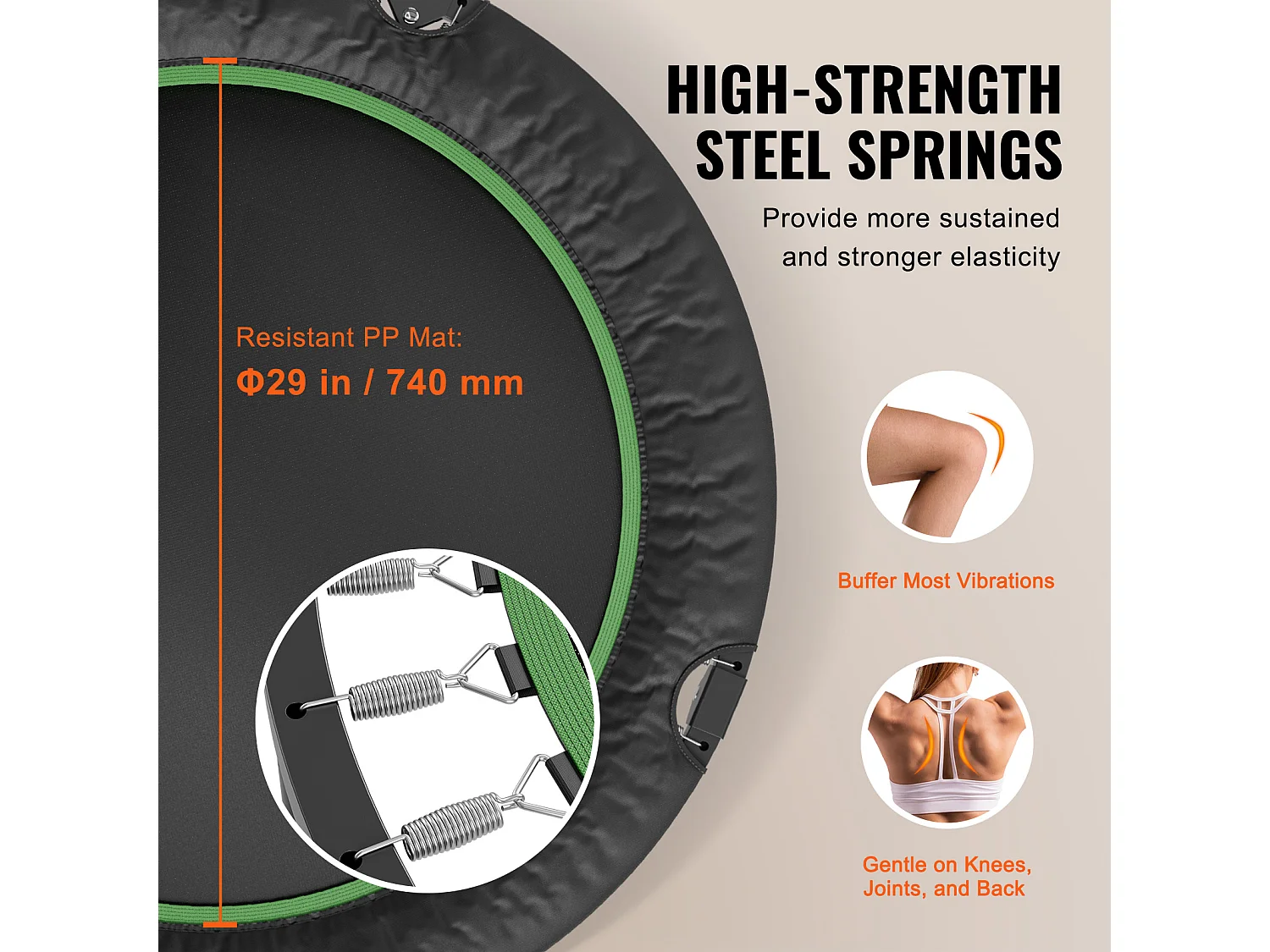 Trampoline de Fitness SucceBuy, 1027 mm, Charge de 150 kg, Poignée en Mousse RÉglable à 4 Niveaux