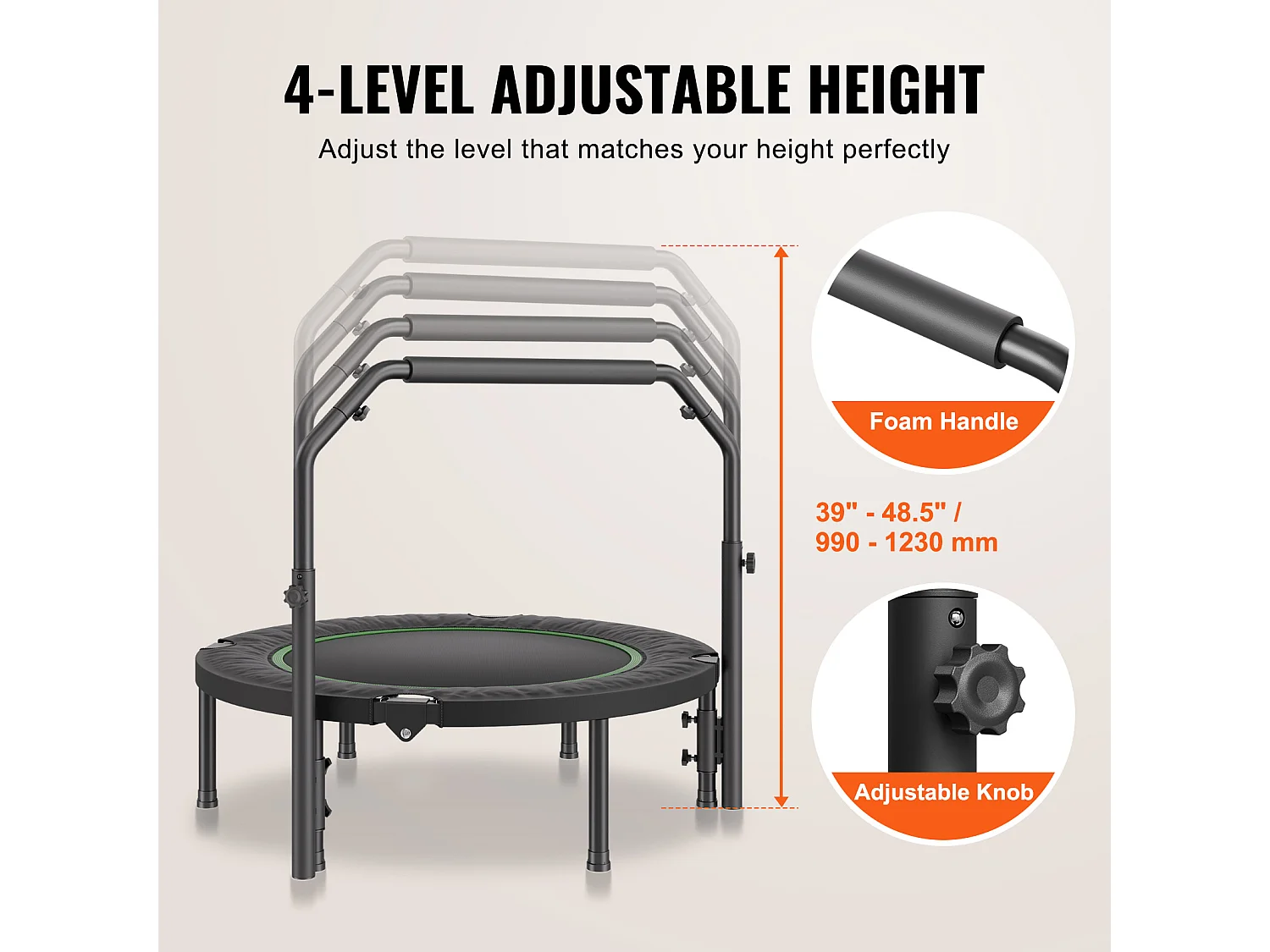 Trampoline de Fitness SucceBuy, 1027 mm, Charge de 150 kg, Poignée en Mousse RÉglable à 4 Niveaux