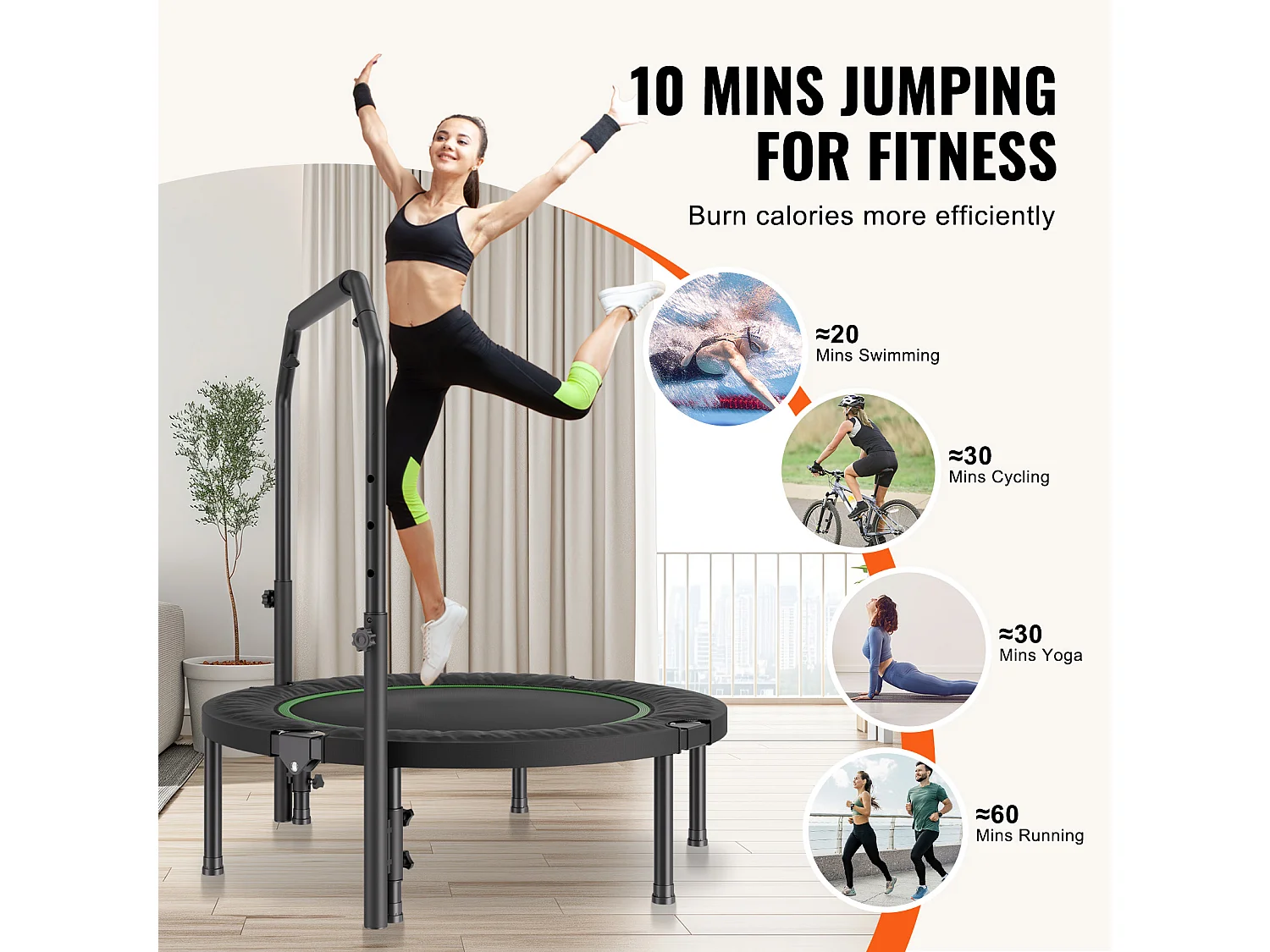 Trampoline de Fitness SucceBuy, 1027 mm, Charge de 150 kg, Poignée en Mousse RÉglable à 4 Niveaux