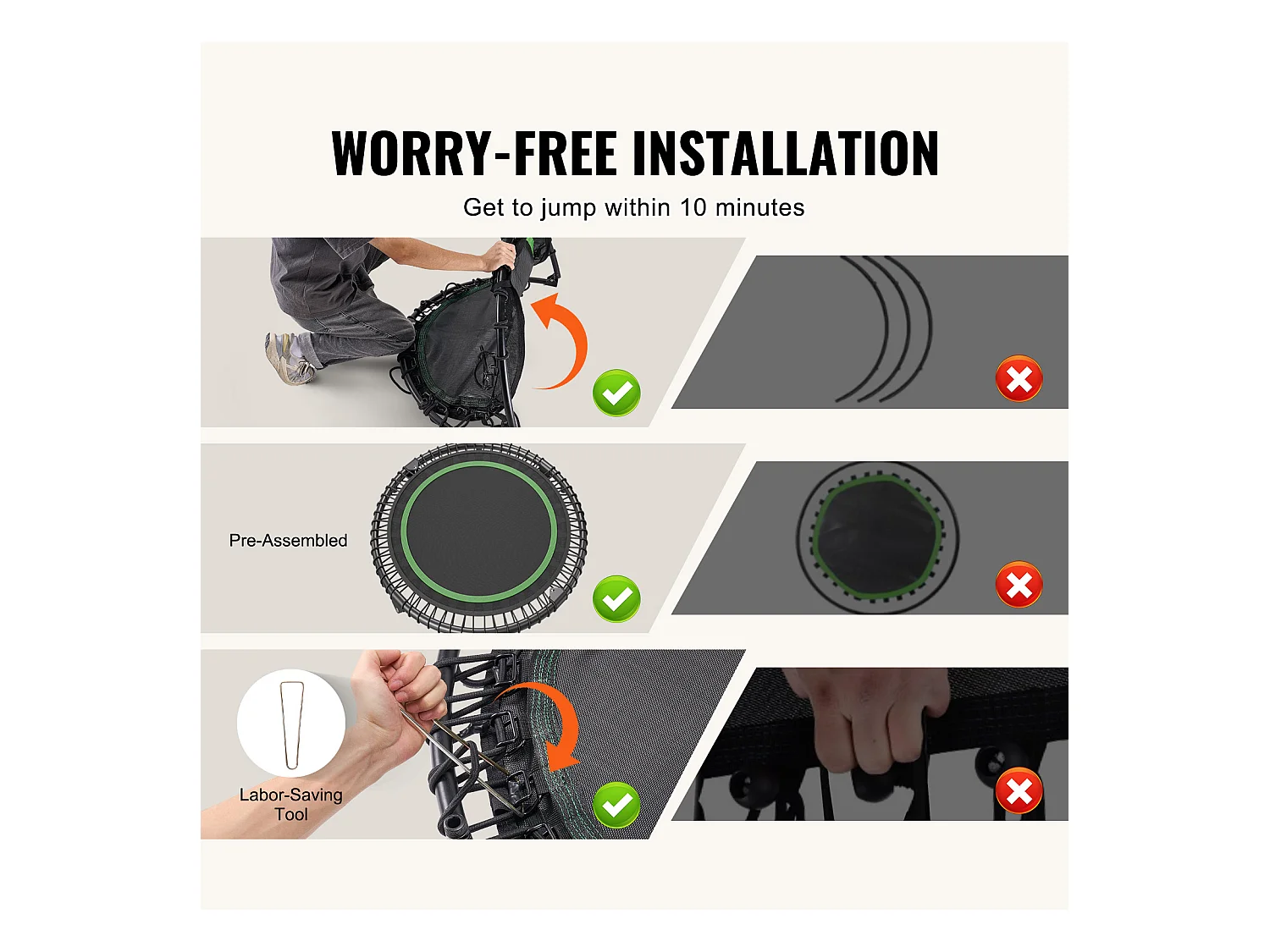 Trampoline de Fitness SucceBuy, Mini Trampoline Pliable avec Poignée, 1027 mm, Charge de 150 kg