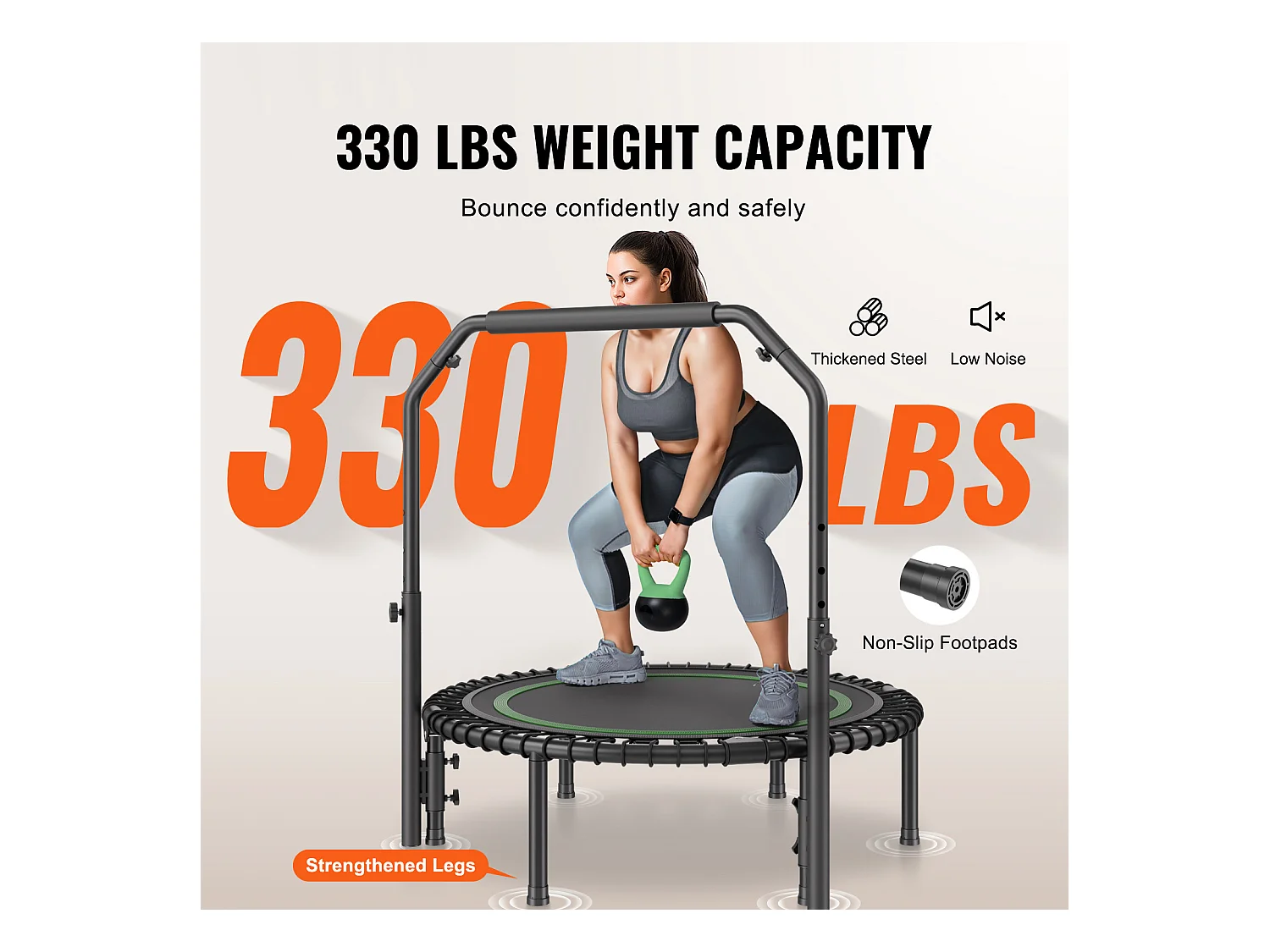 Trampoline de Fitness SucceBuy, Mini Trampoline Pliable avec Poignée, 1027 mm, Charge de 150 kg