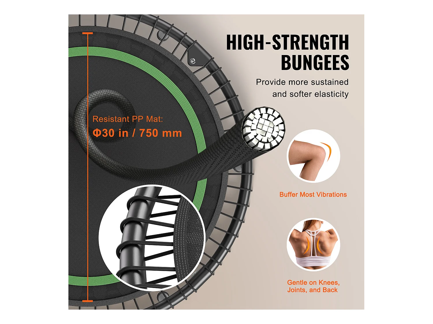 Trampoline de Fitness SucceBuy, Mini Trampoline Pliable avec Poignée, 1027 mm, Charge de 150 kg