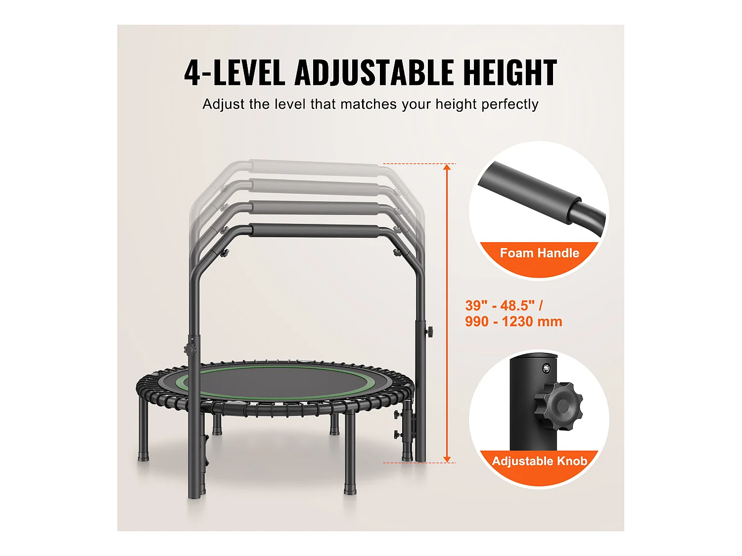 Trampoline de Fitness SucceBuy, Mini Trampoline Pliable avec Poignée, 1027 mm, Charge de 150 kg