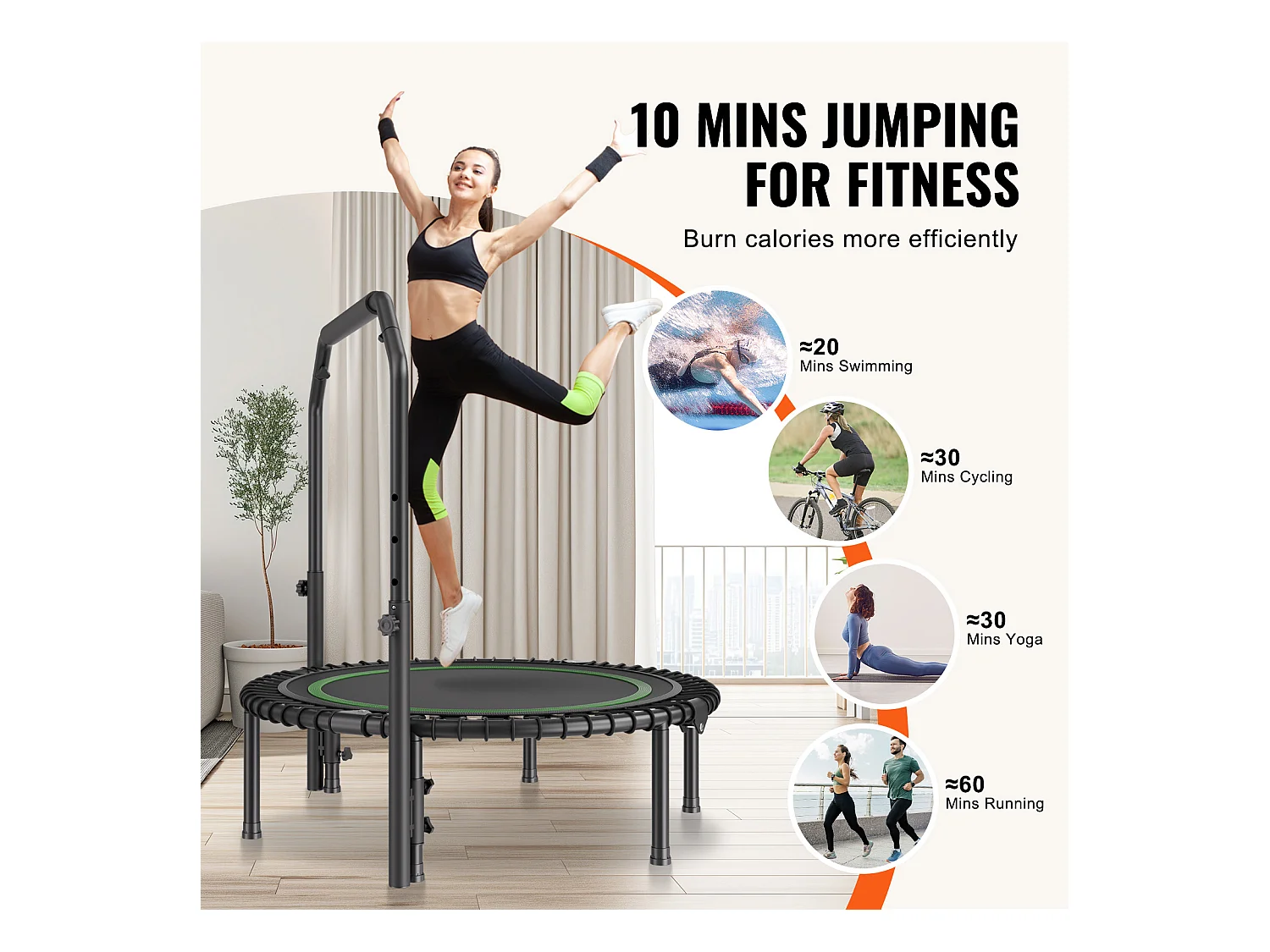 Trampoline de Fitness SucceBuy, Mini Trampoline Pliable avec Poignée, 1027 mm, Charge de 150 kg