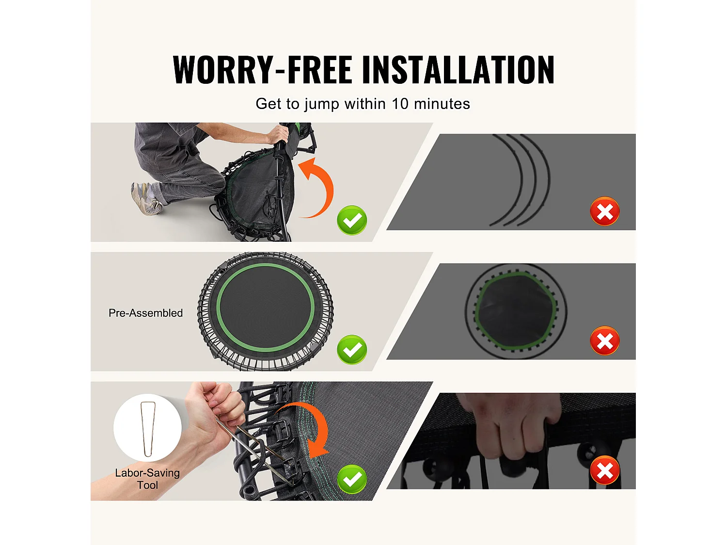 Trampoline de Fitness SucceBuy, Mini Trampoline Pliable avec Poignée, 1027 mm, Charge de 150 kg