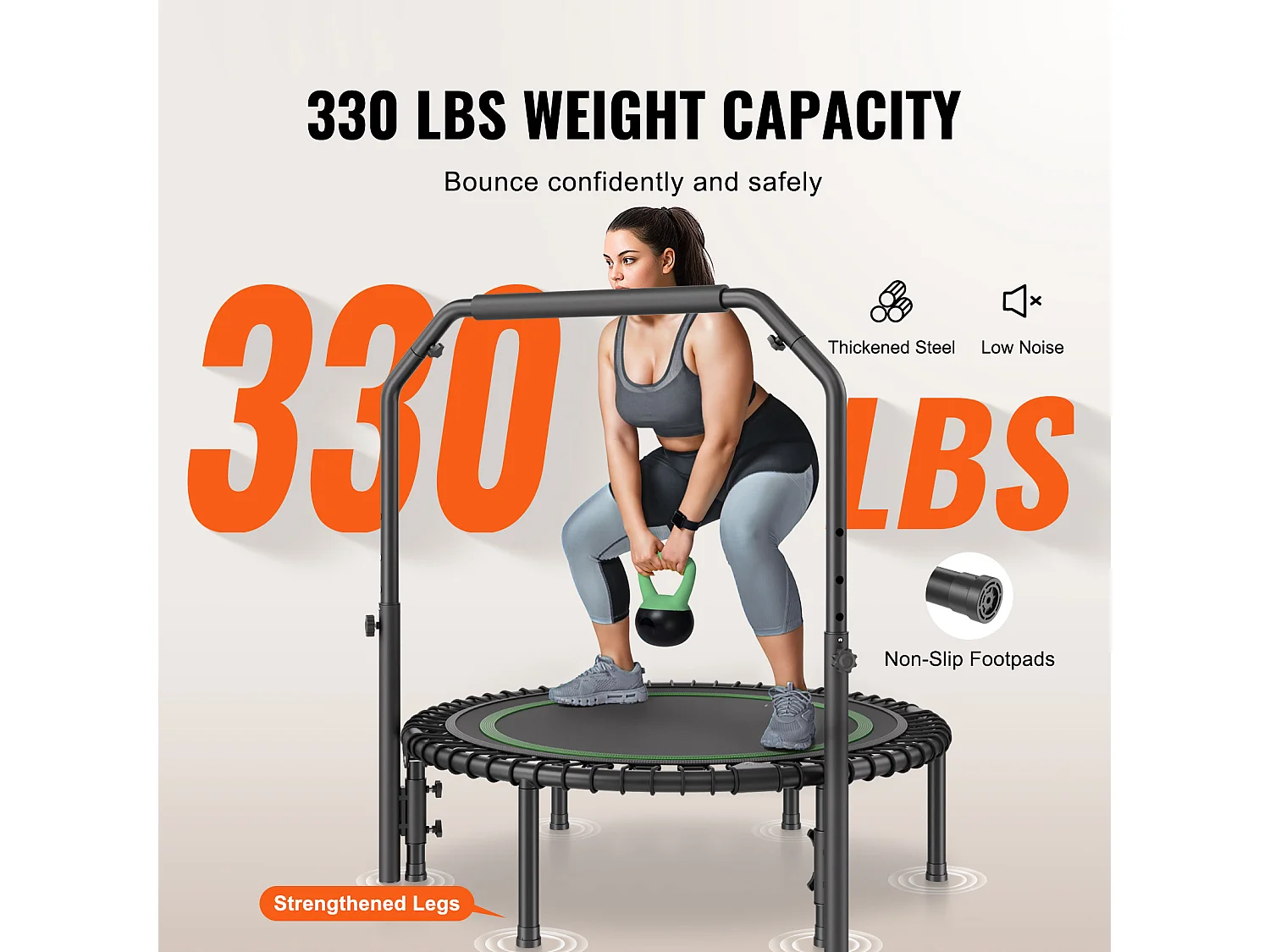Trampoline de Fitness SucceBuy, Mini Trampoline Pliable avec Poignée, 1027 mm, Charge de 150 kg