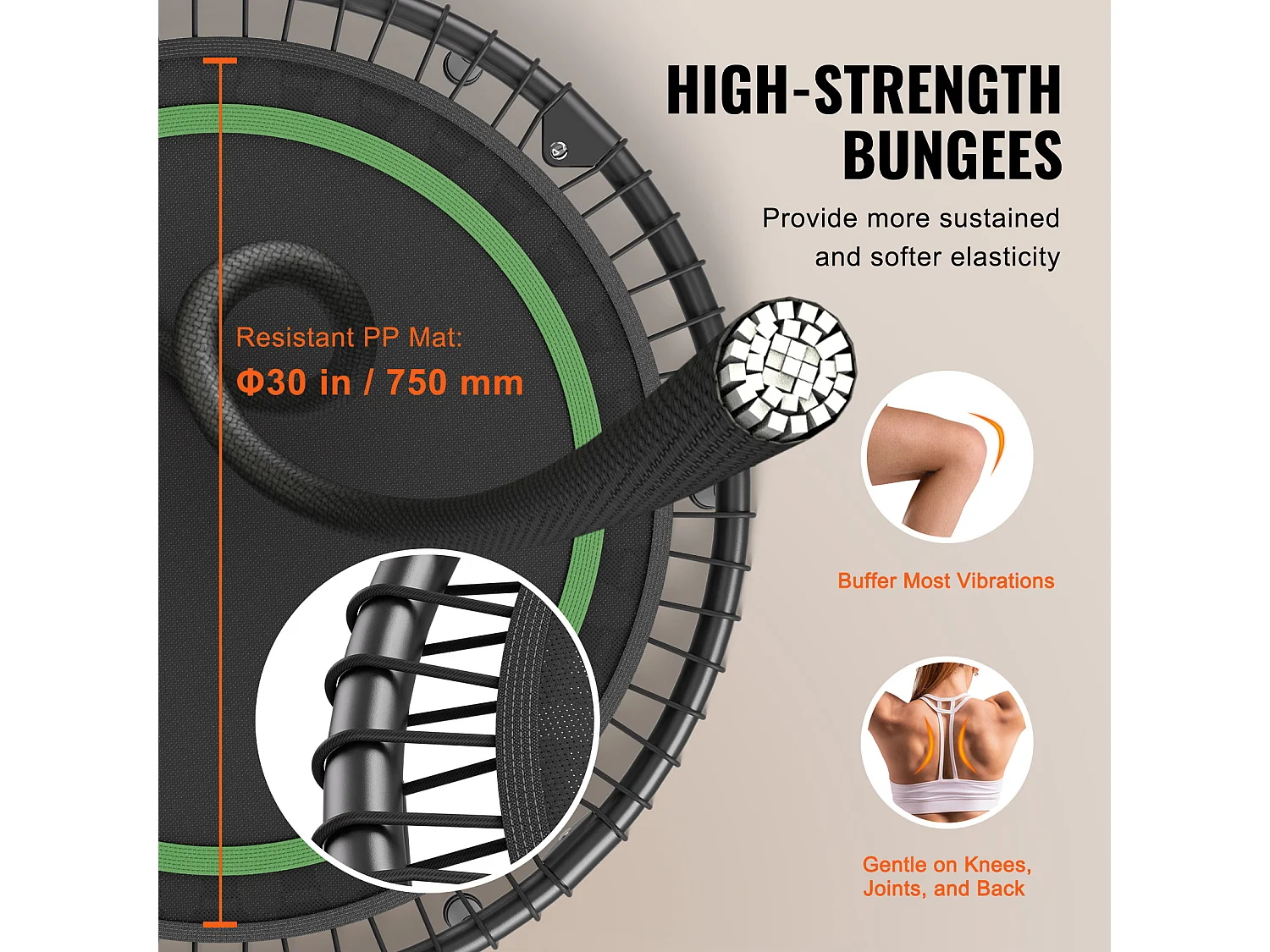 Trampoline de Fitness SucceBuy, Mini Trampoline Pliable avec Poignée, 1027 mm, Charge de 150 kg