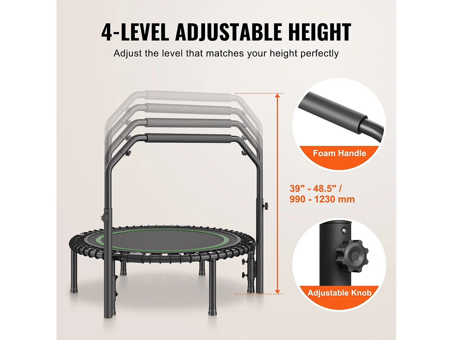 Trampoline de Fitness SucceBuy, Mini Trampoline Pliable avec Poignée, 1027 mm, Charge de 150 kg