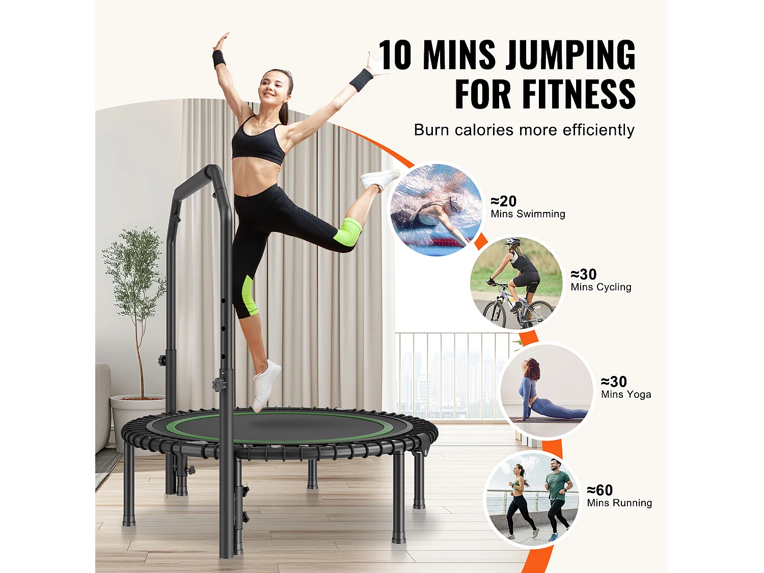 Trampoline de Fitness SucceBuy, Mini Trampoline Pliable avec Poignée, 1027 mm, Charge de 150 kg