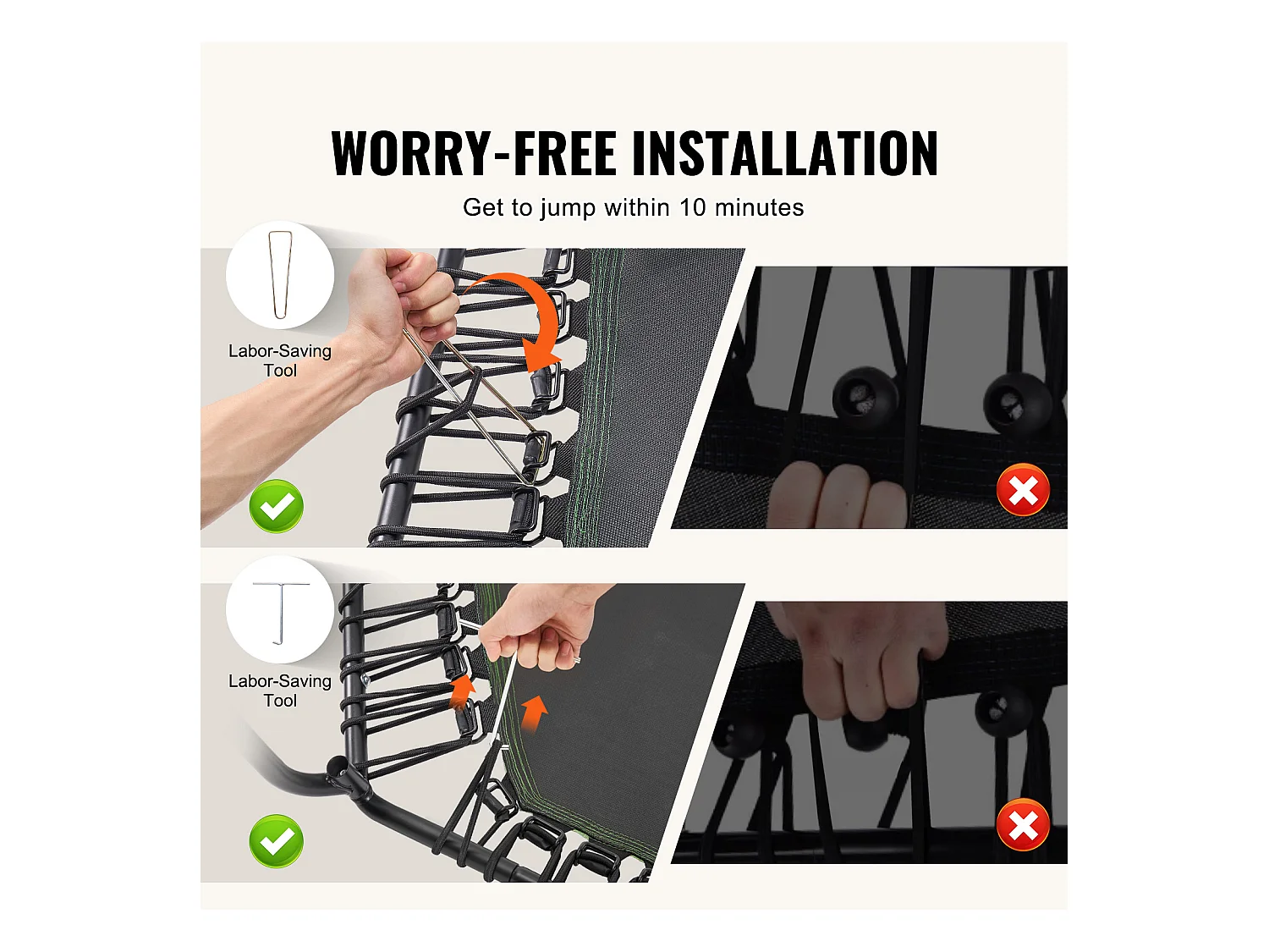 Trampoline de Fitness SucceBuy, Mini Trampoline, 1385 mm, Charge de 205 kg, Poignée RÉglable