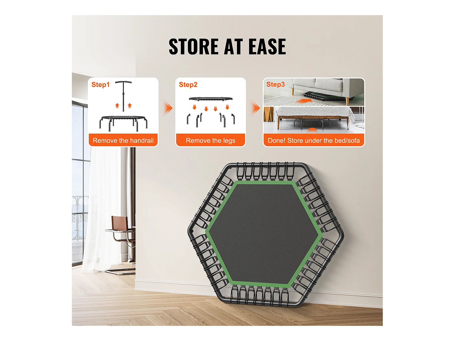Trampoline de Fitness SucceBuy, Mini Trampoline, 1385 mm, Charge de 205 kg, Poignée RÉglable