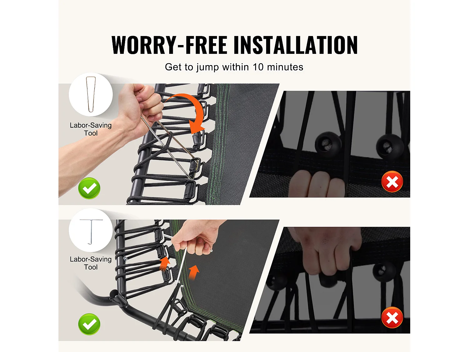 Trampoline de Fitness SucceBuy, Mini Trampoline, 1385 mm, Charge de 205 kg, Poignée RÉglable