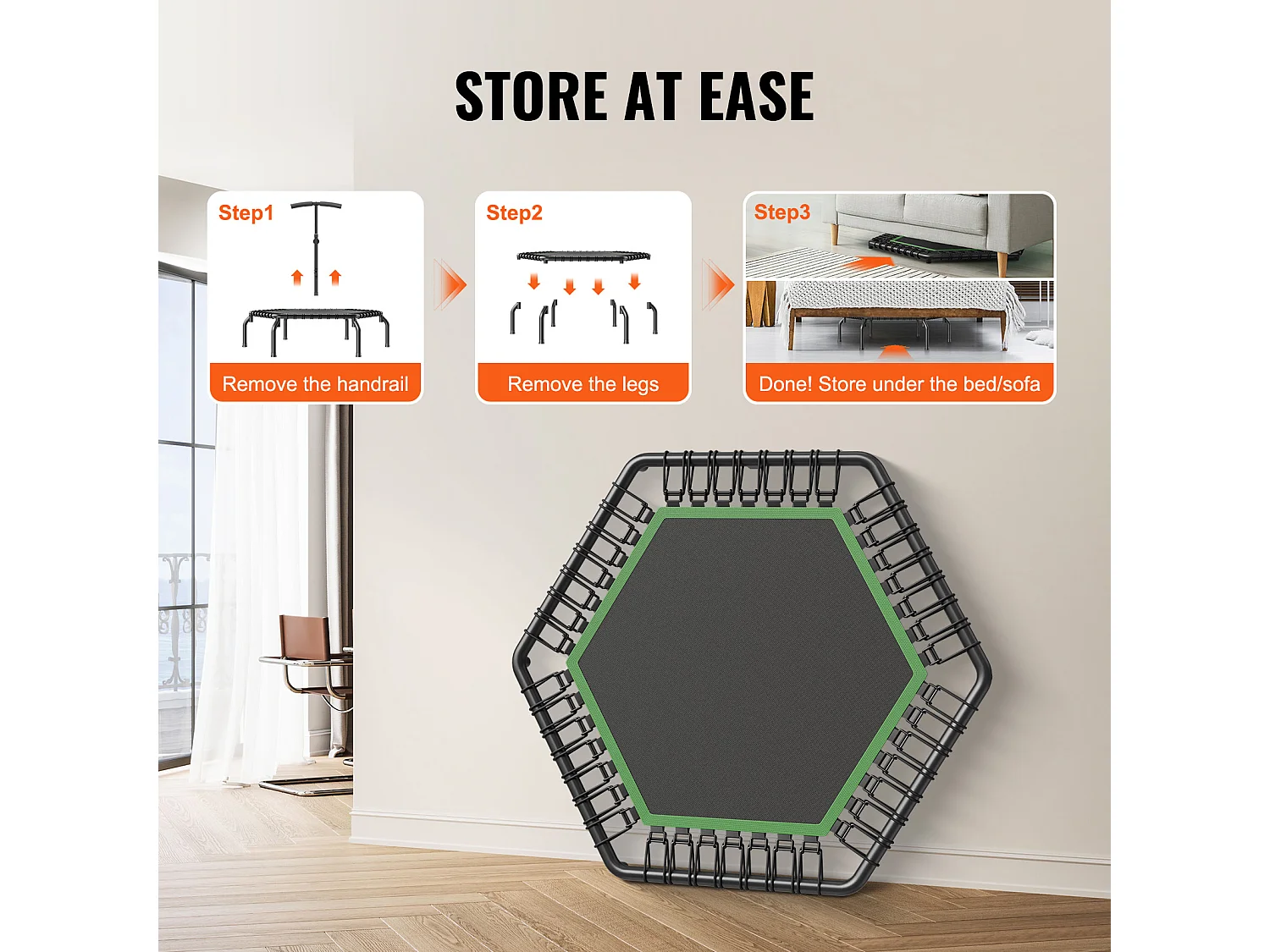 Trampoline de Fitness SucceBuy, Mini Trampoline, 1385 mm, Charge de 205 kg, Poignée RÉglable