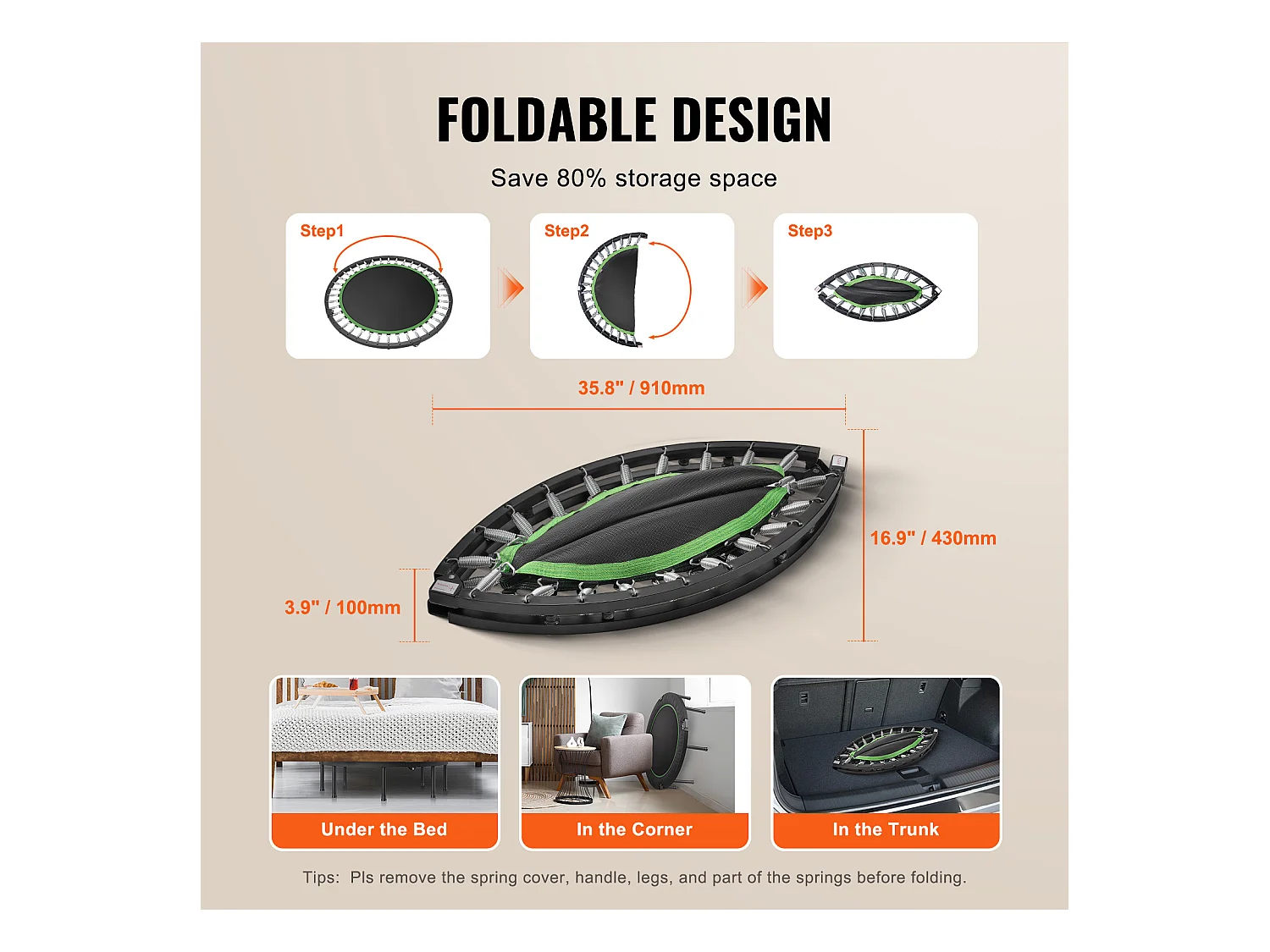 Trampolina do Fitnessu SucceBuy, 1315 mm, Ładunek 205 kg, do Ćwiczeń, Treningu, Fitnessu dla Dorosłych