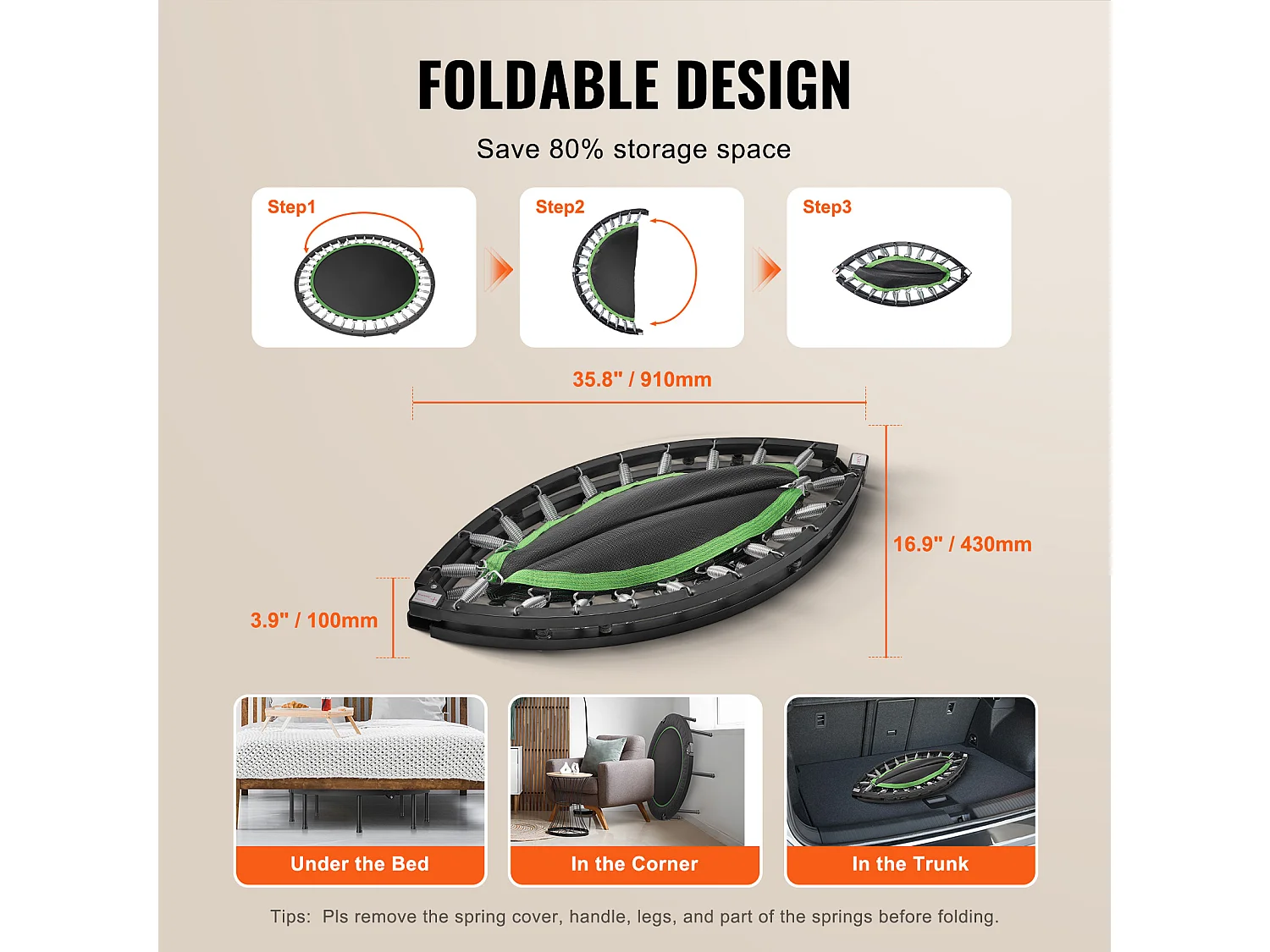 Trampolina do Fitnessu SucceBuy, 1315 mm, Ładunek 205 kg, do Ćwiczeń, Treningu, Fitnessu dla Dorosłych