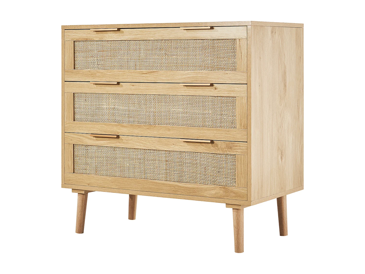 Commode en Rotin SucceBuy Commode en Rotin Naturel 3 Tiroirs pour Chambre à Coucher, Organisateur de Vêtements et Rangement en Bois Moderne