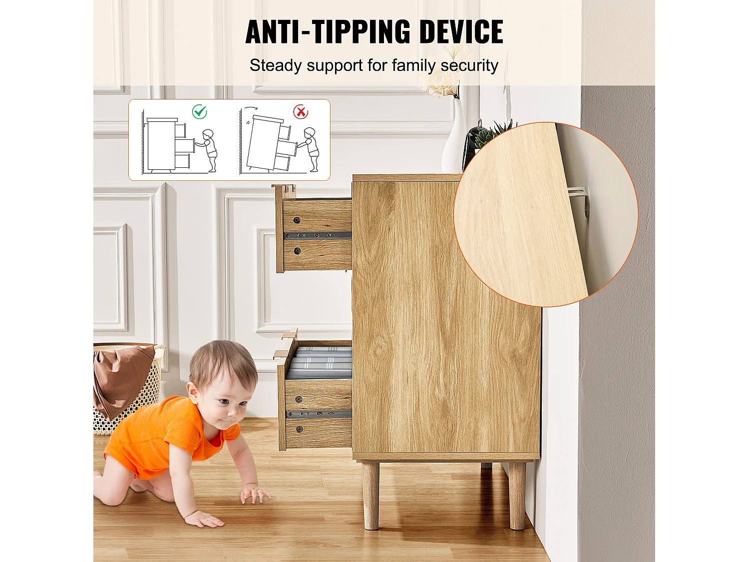 Commode en Rotin SucceBuy Commode en Rotin Naturel 3 Tiroirs pour Chambre à Coucher, Organisateur de Vêtements et Rangement en Bois Moderne