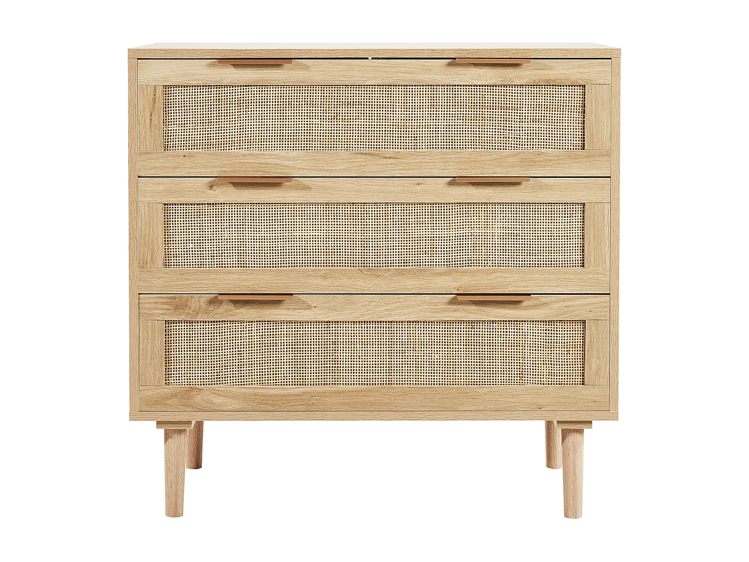 Commode en Rotin SucceBuy Commode en Rotin Naturel 3 Tiroirs pour Chambre à Coucher, Organisateur de Vêtements et Rangement en Bois Moderne