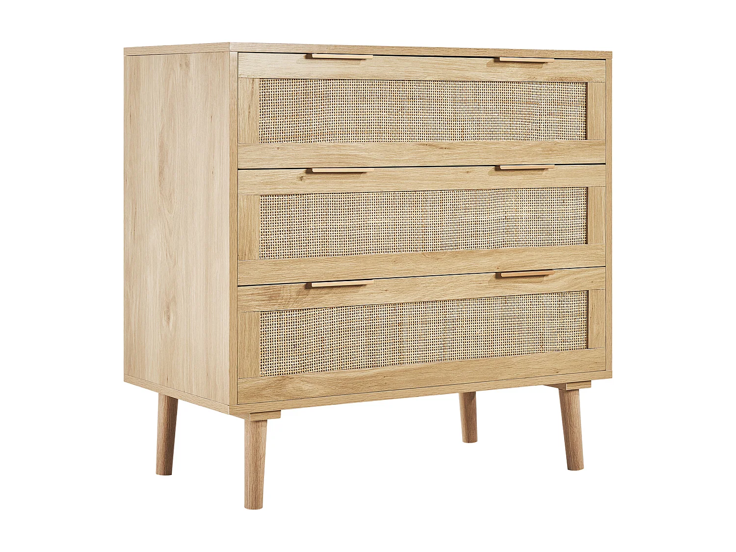 Commode en Rotin SucceBuy Commode en Rotin Naturel 3 Tiroirs pour Chambre à Coucher, Organisateur de Vêtements et Rangement en Bois Moderne