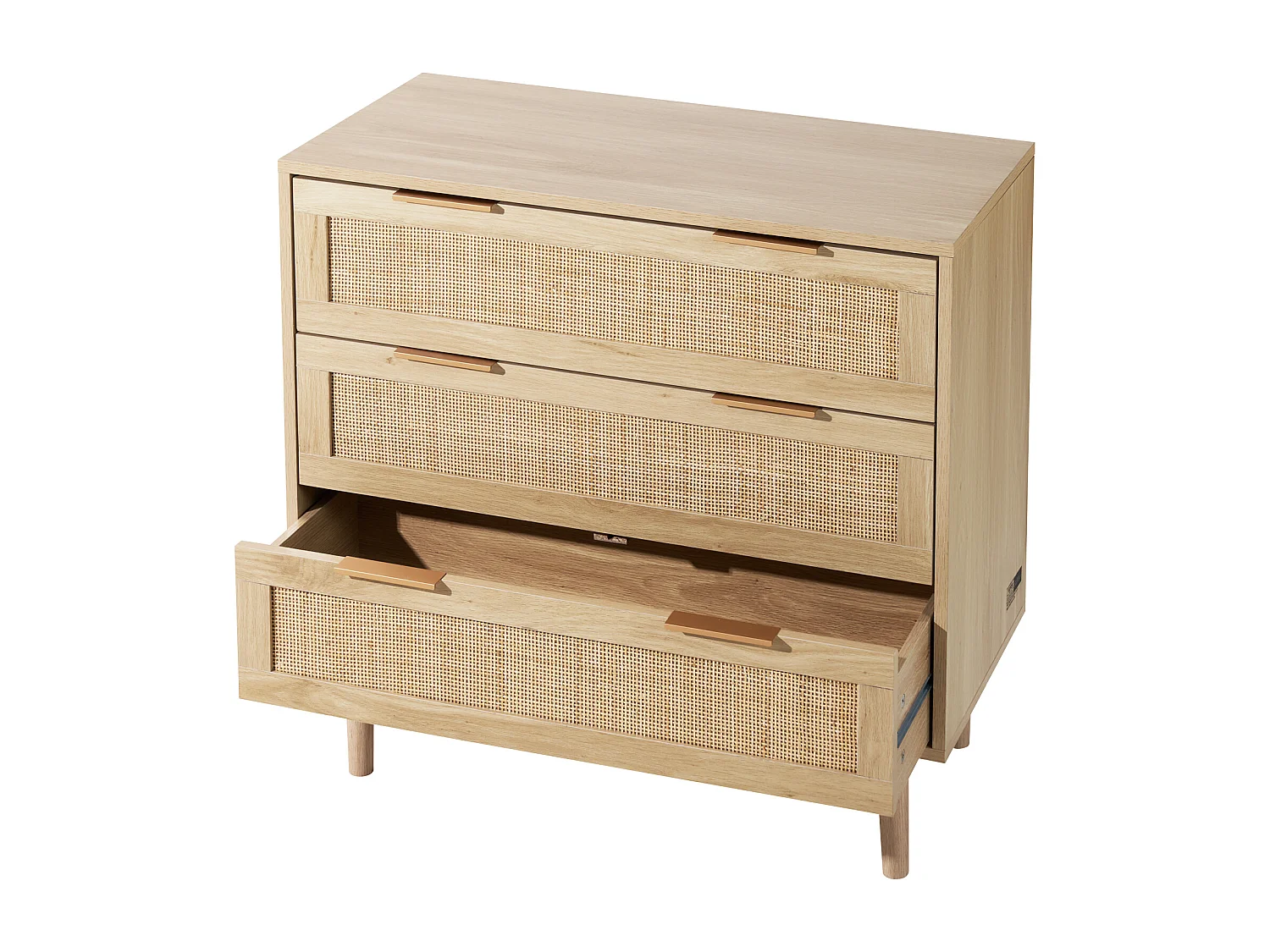 Commode en Rotin SucceBuy Commode en Rotin Naturel 3 Tiroirs pour Chambre à Coucher, Organisateur de Vêtements et Rangement en Bois Moderne