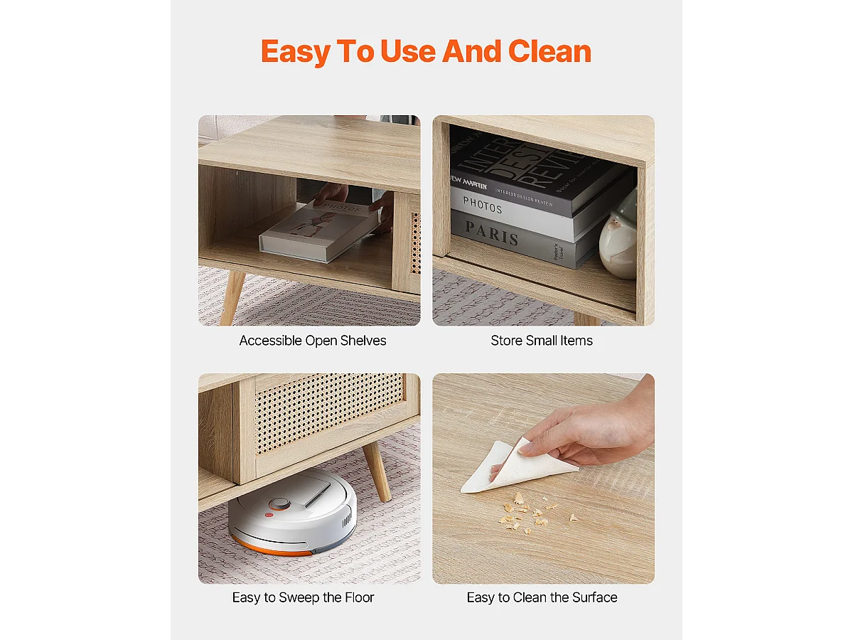 Beistelltisch SucceBuy aus Rattan von 107cm mit 2 Ebenen für Wohnzimmer und Schlafzimmer, Aufbewahrung mit 2 Ebenen im Bohème-Stil, für Schlafzimmer