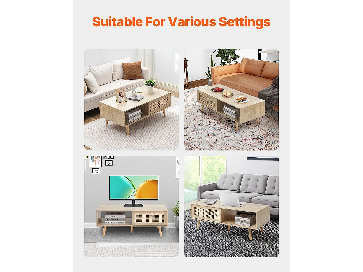 Beistelltisch SucceBuy aus Rattan von 107cm mit 2 Ebenen für Wohnzimmer und Schlafzimmer, Aufbewahrung mit 2 Ebenen im Bohème-Stil, für Schlafzimmer