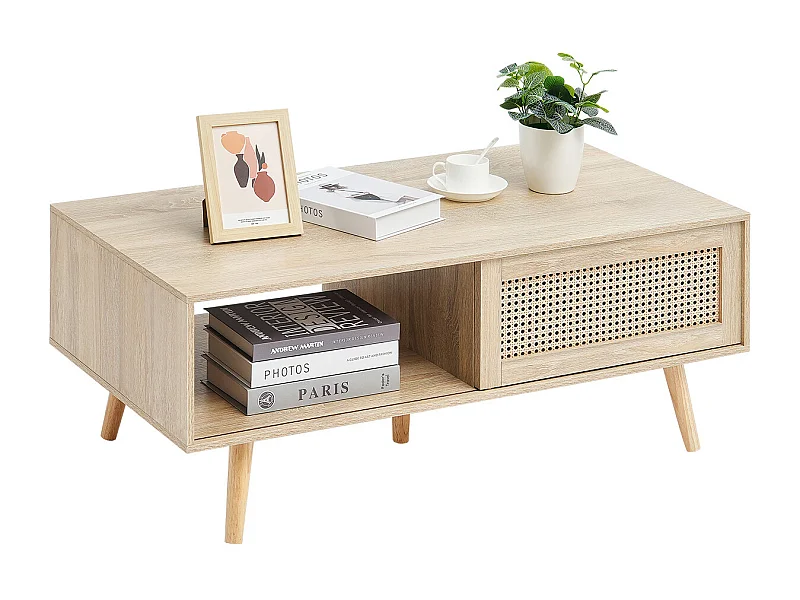 Beistelltisch SucceBuy aus Rattan von 107cm mit 2 Ebenen für Wohnzimmer und Schlafzimmer, Aufbewahrung mit 2 Ebenen im Bohème-Stil, für Schlafzimmer