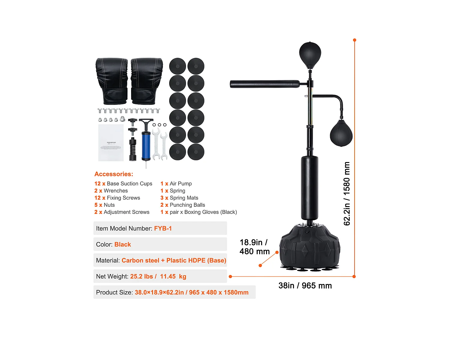 Sac de Frappe SucceBuy, Entraîneur de Vitesse de Boxe RÉglable, Acier au Carbone et PEHD, Noir