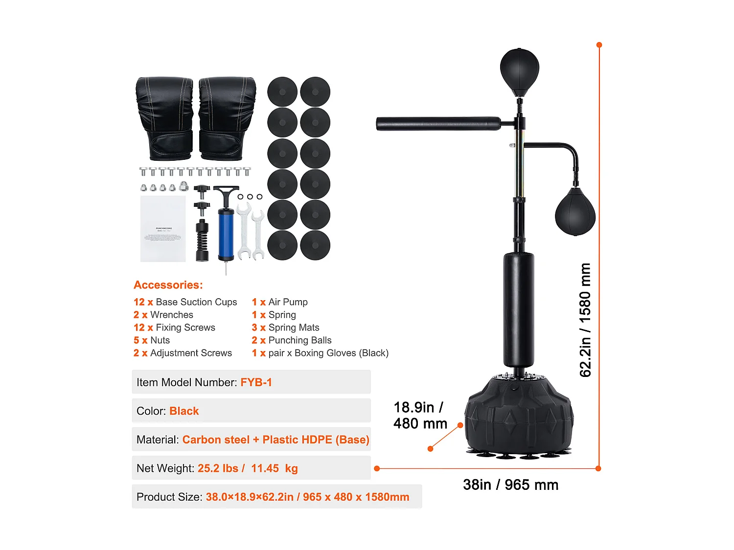 Sac de Frappe SucceBuy, Entraîneur de Vitesse de Boxe RÉglable, Acier au Carbone et PEHD, Noir