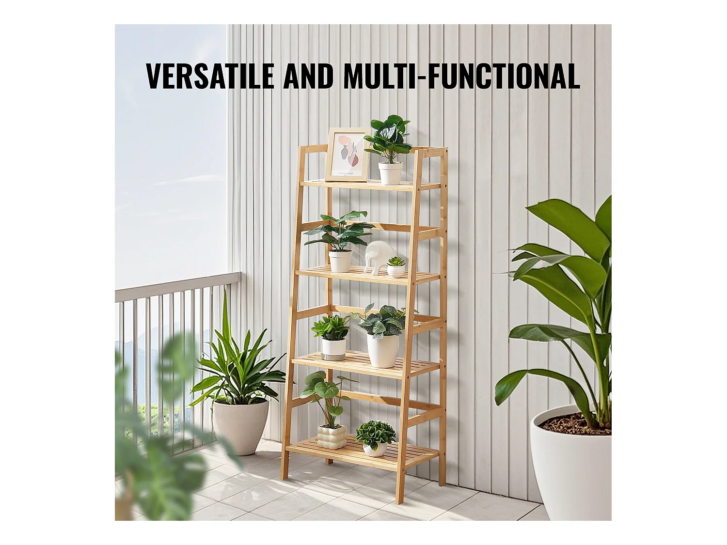 Estante SucceBuy de Bambú a 4 Niveles Estante de Almacenamiento en Escalera Trapezoidal para Baño, Dormitorio, Oficina, Estudio, Madera Natural