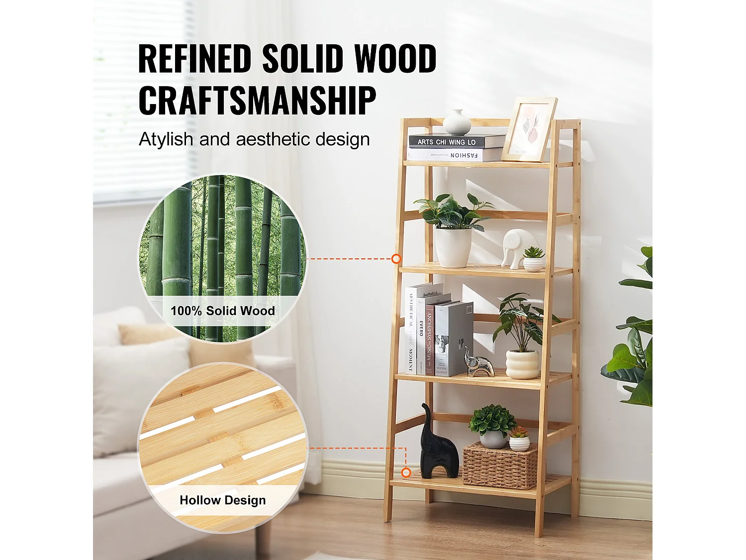 Estante SucceBuy de Bambú a 4 Niveles Estante de Almacenamiento en Escalera Trapezoidal para Baño, Dormitorio, Oficina, Estudio, Madera Natural