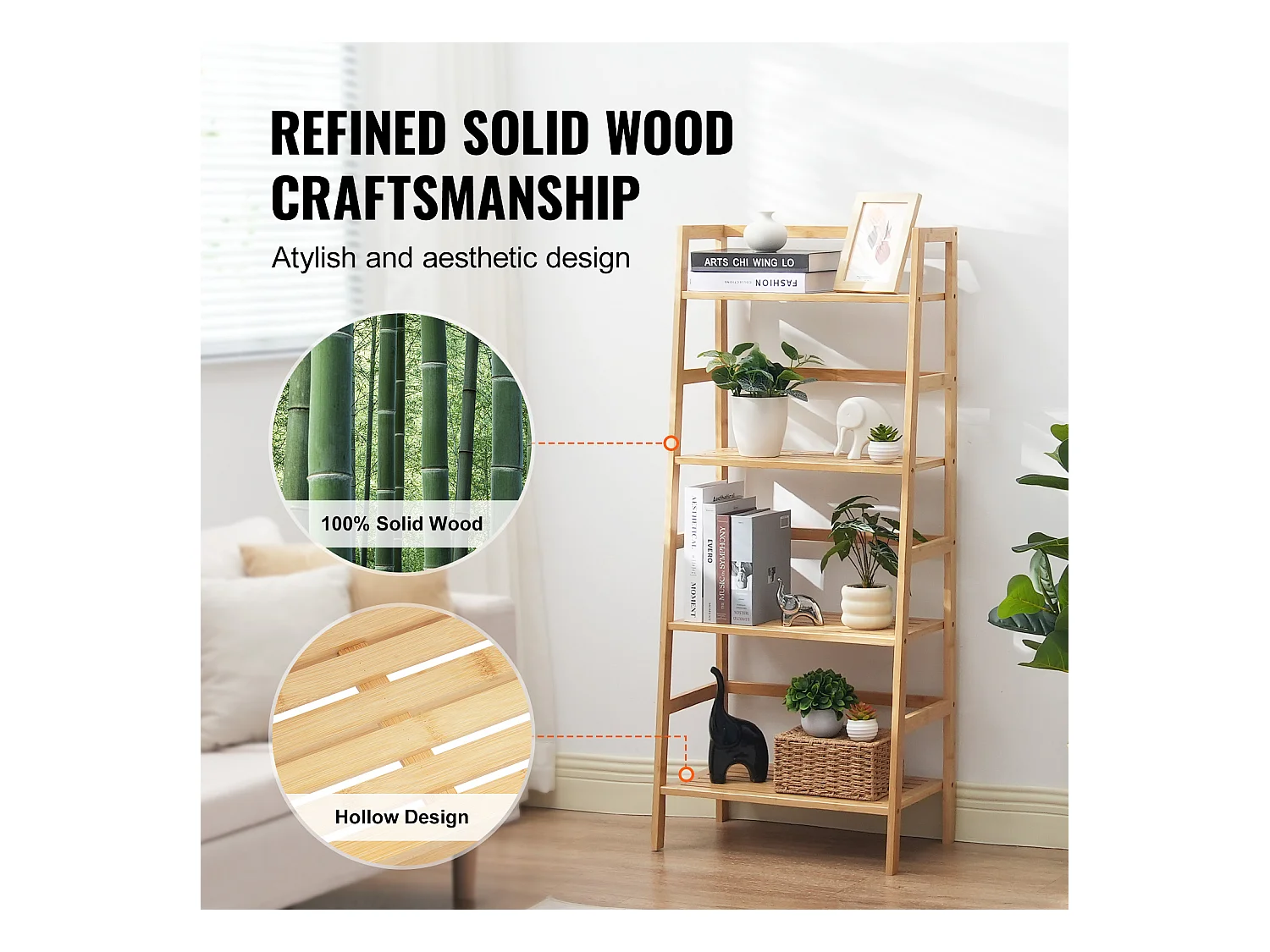 Regal SucceBuy aus Bambus mit 4 Ebenen Aufbewahrungsregal in Trapezleiter für Badezimmer, Schlafzimmer, Büro, Studierzimmer, Naturholz