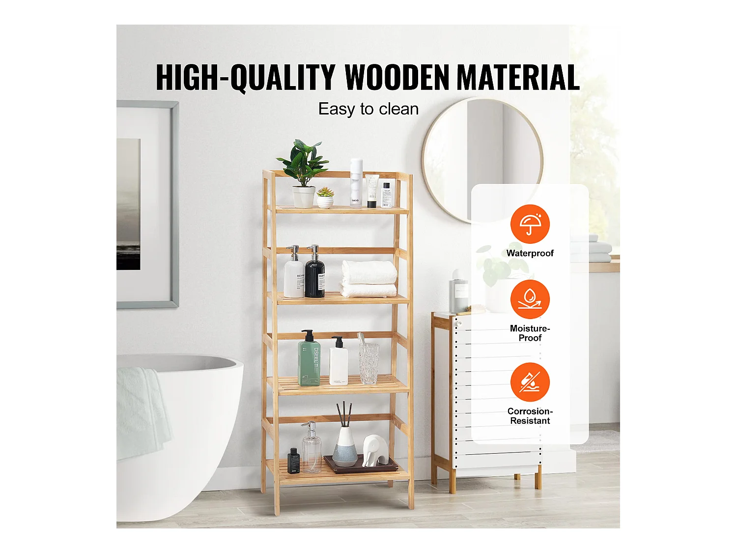 Regal SucceBuy aus Bambus mit 4 Ebenen Aufbewahrungsregal in Trapezleiter für Badezimmer, Schlafzimmer, Büro, Studierzimmer, Naturholz