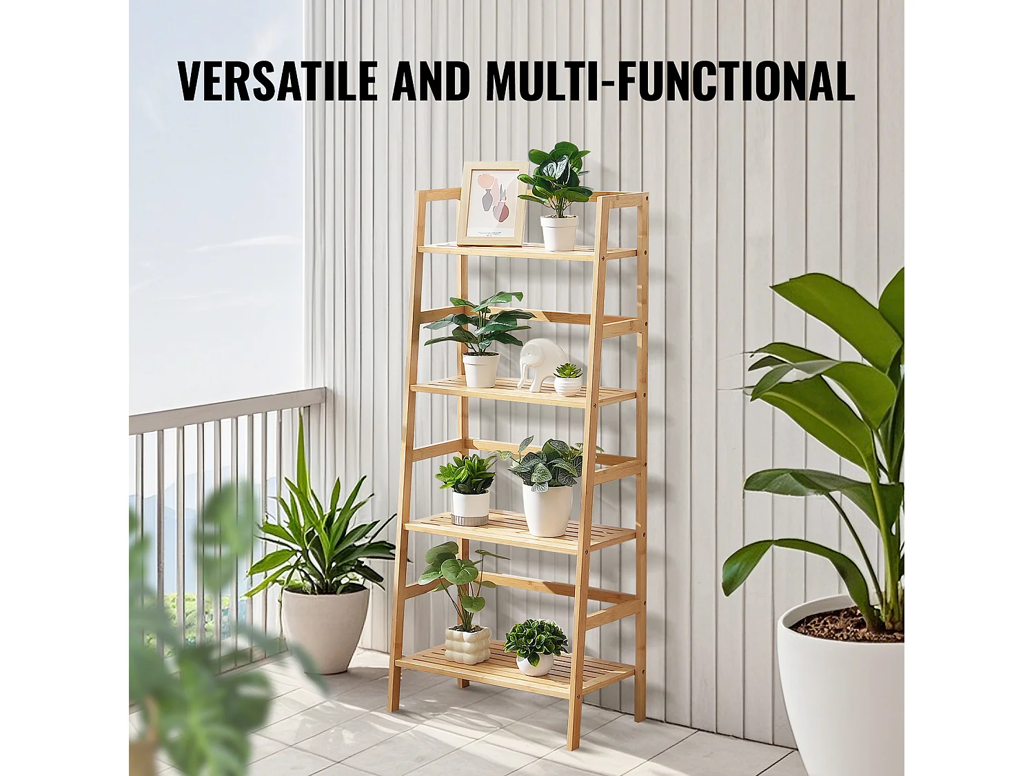 Étagère SucceBuy en Bambou à 4 Niveaux Étagère de Rangement à Échelle Trapézoïdale pour Salle de Bain, Chambre, Bureau, Étude, Bois Naturel