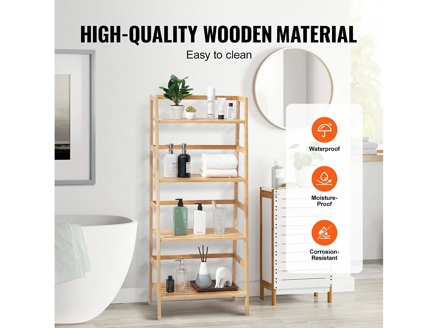 Étagère SucceBuy en Bambou à 4 Niveaux Étagère de Rangement à Échelle Trapézoïdale pour Salle de Bain, Chambre, Bureau, Étude, Bois Naturel