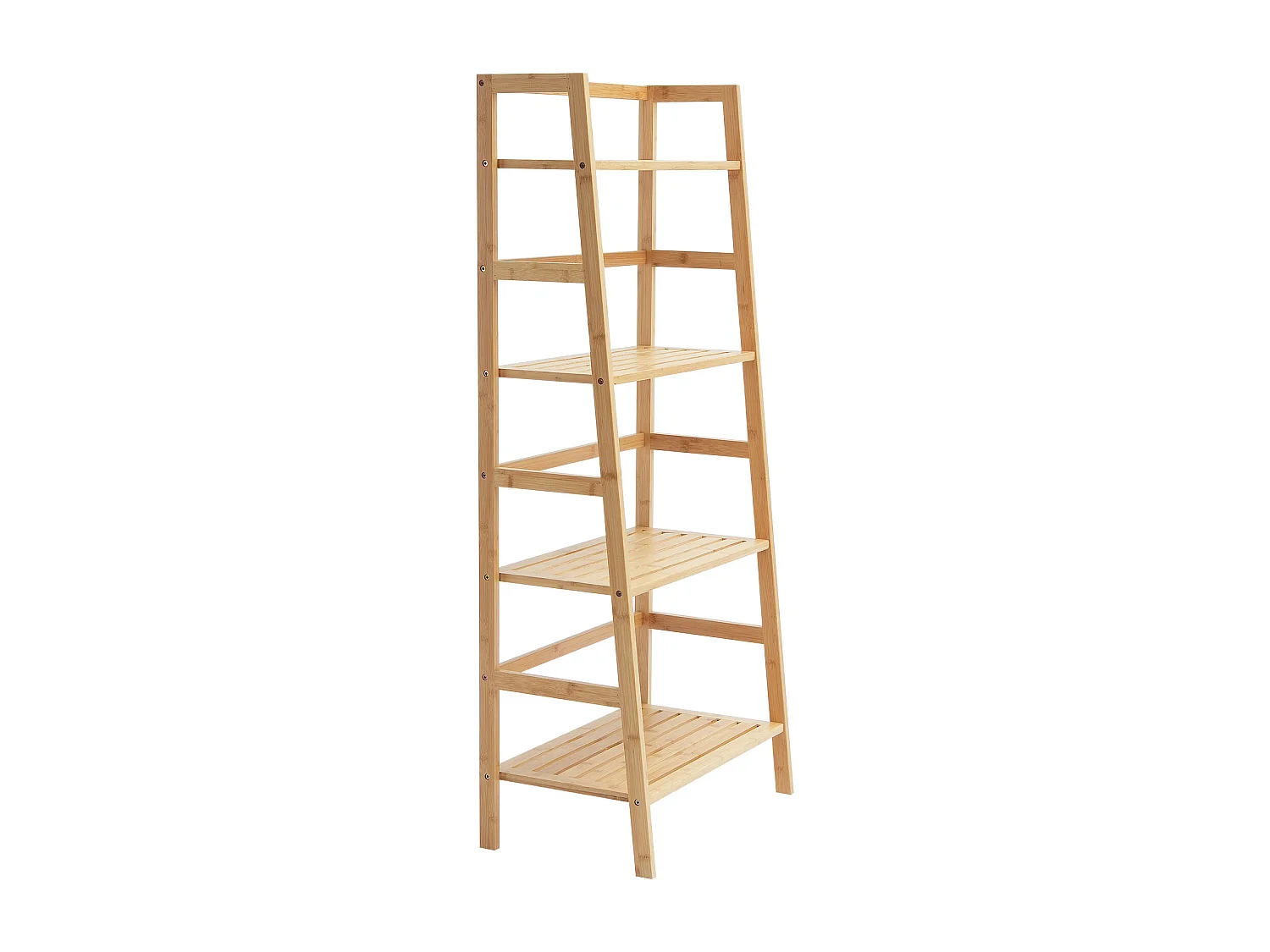 Étagère SucceBuy en Bambou à 4 Niveaux Étagère de Rangement à Échelle Trapézoïdale pour Salle de Bain, Chambre, Bureau, Étude, Bois Naturel