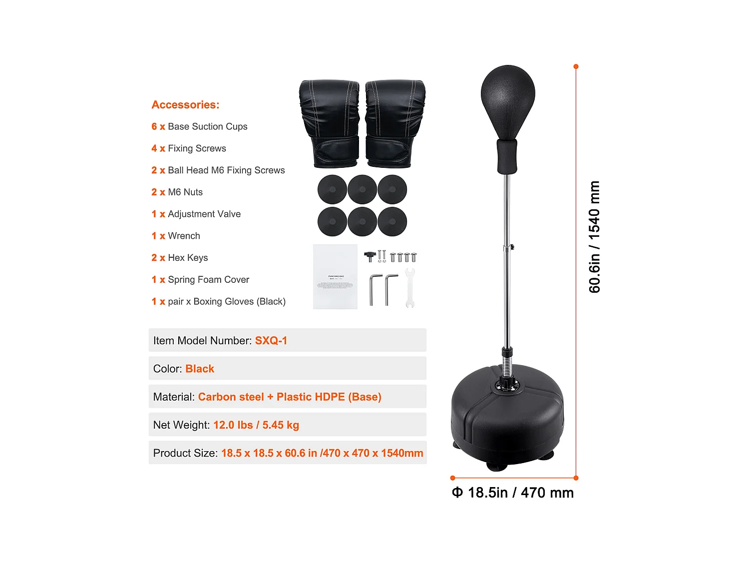 Sac de Frappe SucceBuy, Sac de Frappe Autoportant Réglable en Hauteur, pour Exercice à Domicile, Soulagement du Stress et Fitness