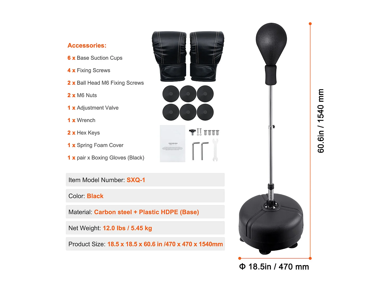 Sac de Frappe SucceBuy, Sac de Frappe Autoportant Réglable en Hauteur, pour Exercice à Domicile, Soulagement du Stress et Fitness