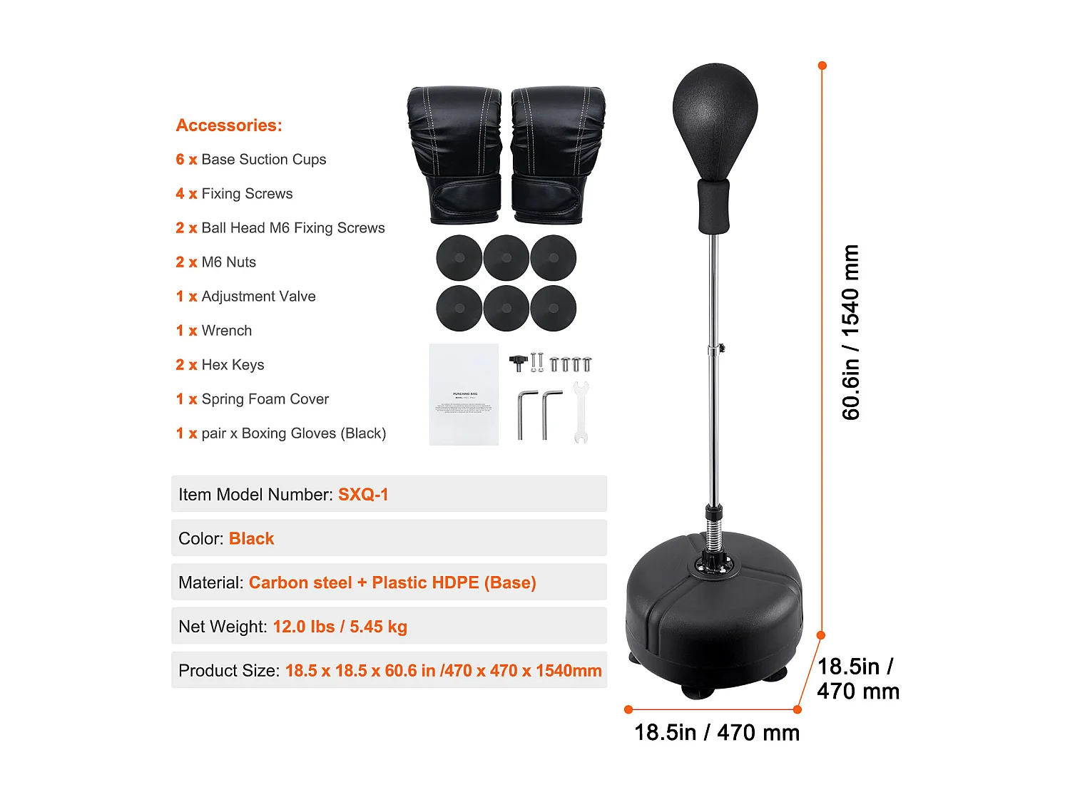 Sac de Frappe SucceBuy, Sac de Frappe Autoportant Réglable en Hauteur, pour Exercice à Domicile, Soulagement du Stress et Fitness