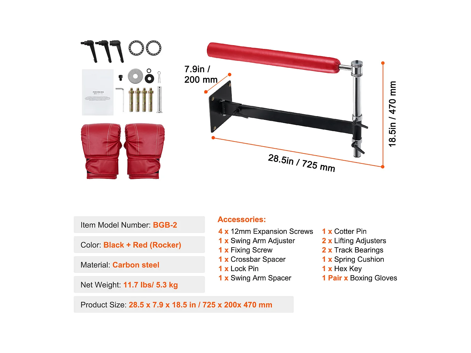 Sac de Frappe SucceBuy, Barre de Boxe Murale Réglable avec Gants Rouge, pour Exercice à Domicile, Soulagement du Stress et Fitness