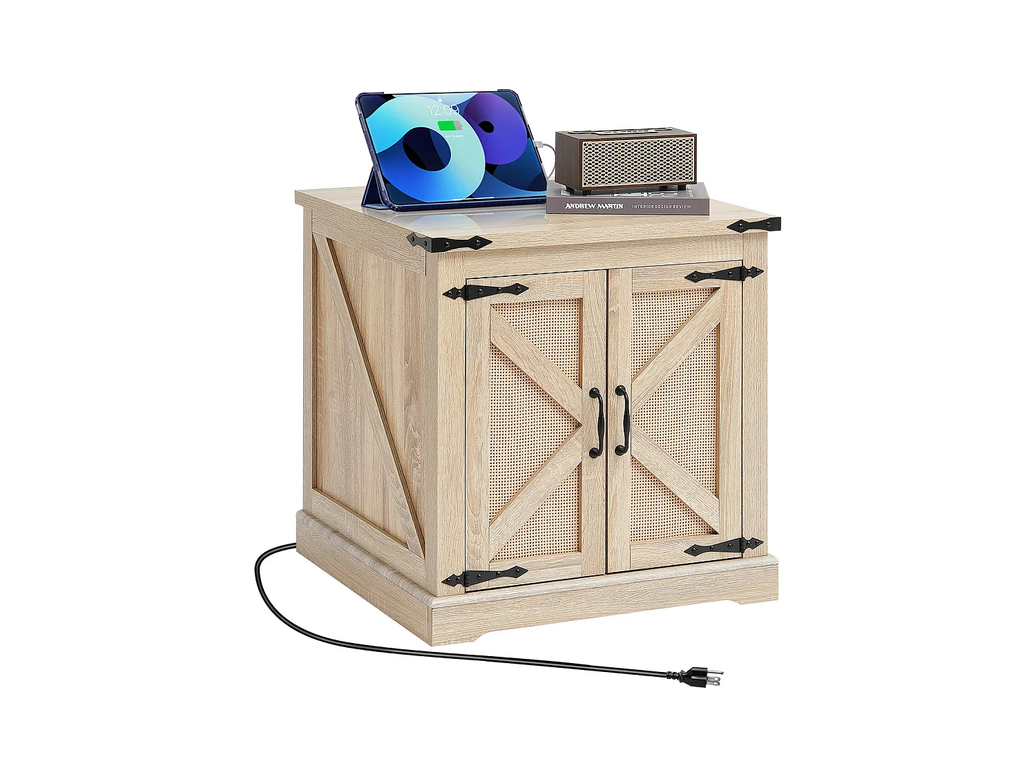 Table Basse SucceBuy en Rotin de 61cm pour la Maison, Moderne et Fonctionnelle, 2 Niveaux, Accents Métalliques, pour Chambre et Petits Espaces