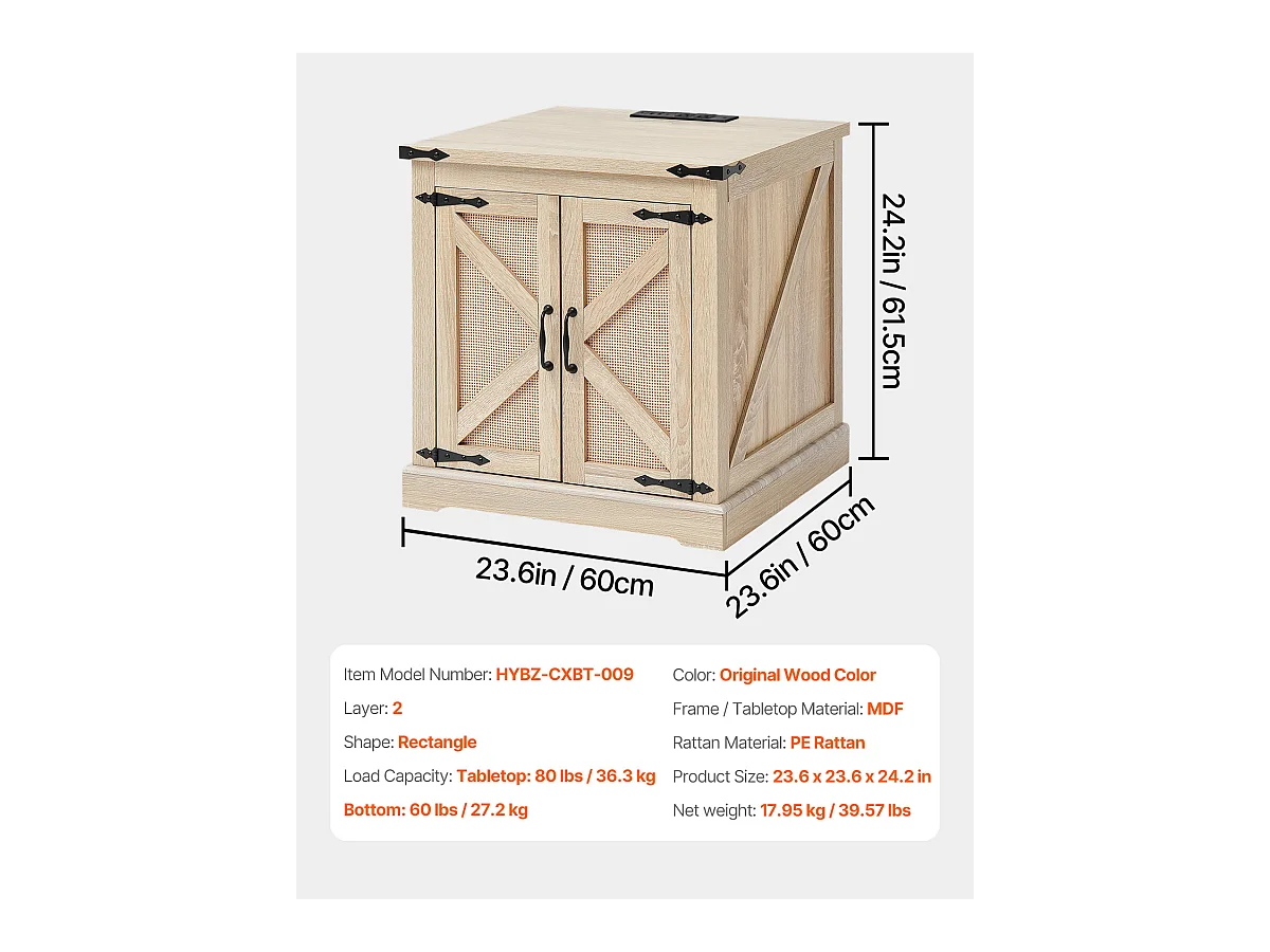 Table Basse SucceBuy en Rotin de 61cm pour la Maison, Moderne et Fonctionnelle, 2 Niveaux, Accents Métalliques, pour Chambre et Petits Espaces