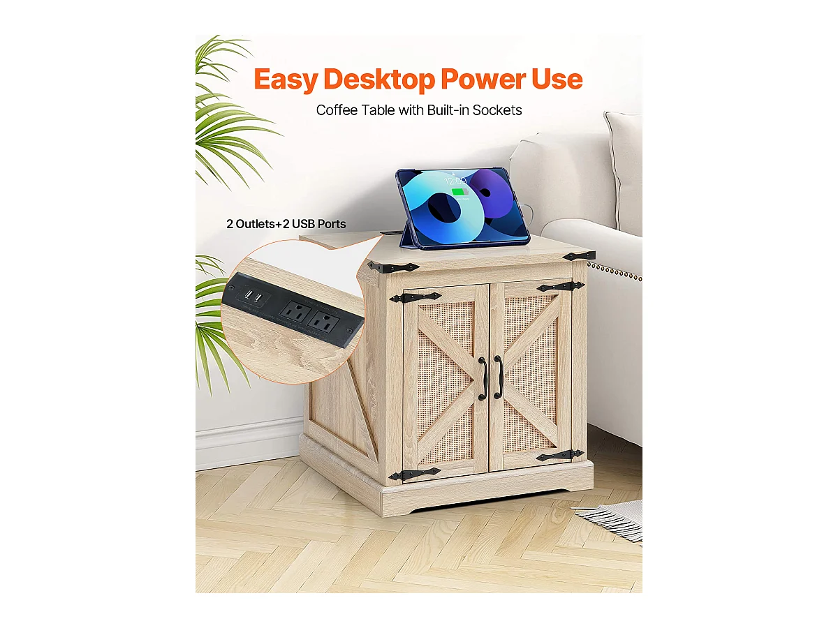 Table Basse SucceBuy en Rotin de 61cm pour la Maison, Moderne et Fonctionnelle, 2 Niveaux, Accents Métalliques, pour Chambre et Petits Espaces