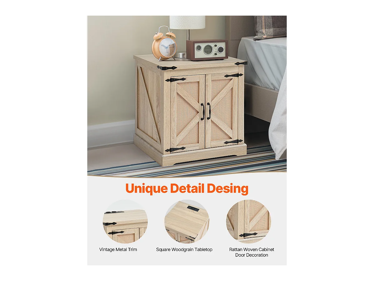 Table Basse SucceBuy en Rotin de 61cm pour la Maison, Moderne et Fonctionnelle, 2 Niveaux, Accents Métalliques, pour Chambre et Petits Espaces