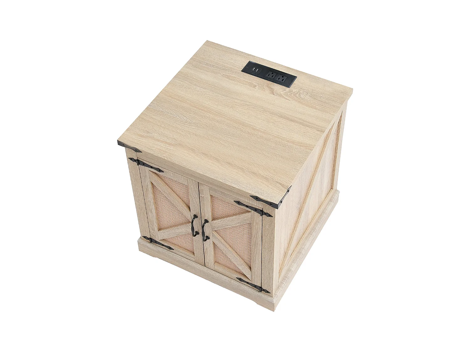 Table Basse SucceBuy en Rotin de 61cm pour la Maison, Moderne et Fonctionnelle, 2 Niveaux, Accents Métalliques, pour Chambre et Petits Espaces