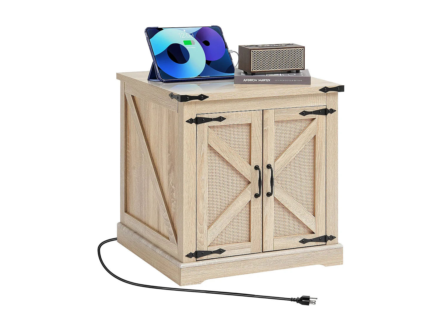 Table Basse SucceBuy en Rotin de 61cm pour la Maison, Moderne et Fonctionnelle, 2 Niveaux, Accents Métalliques, pour Chambre et Petits Espaces